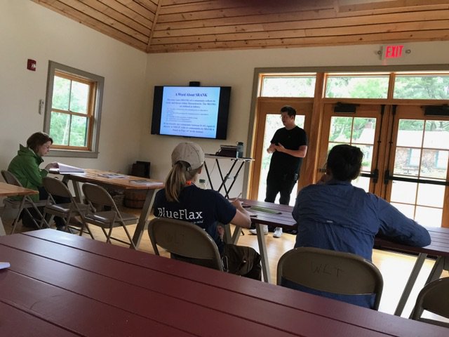 TerraCorps member Jack Jezard leads a Natural Communities training at Wildlands Trust (July 2017).